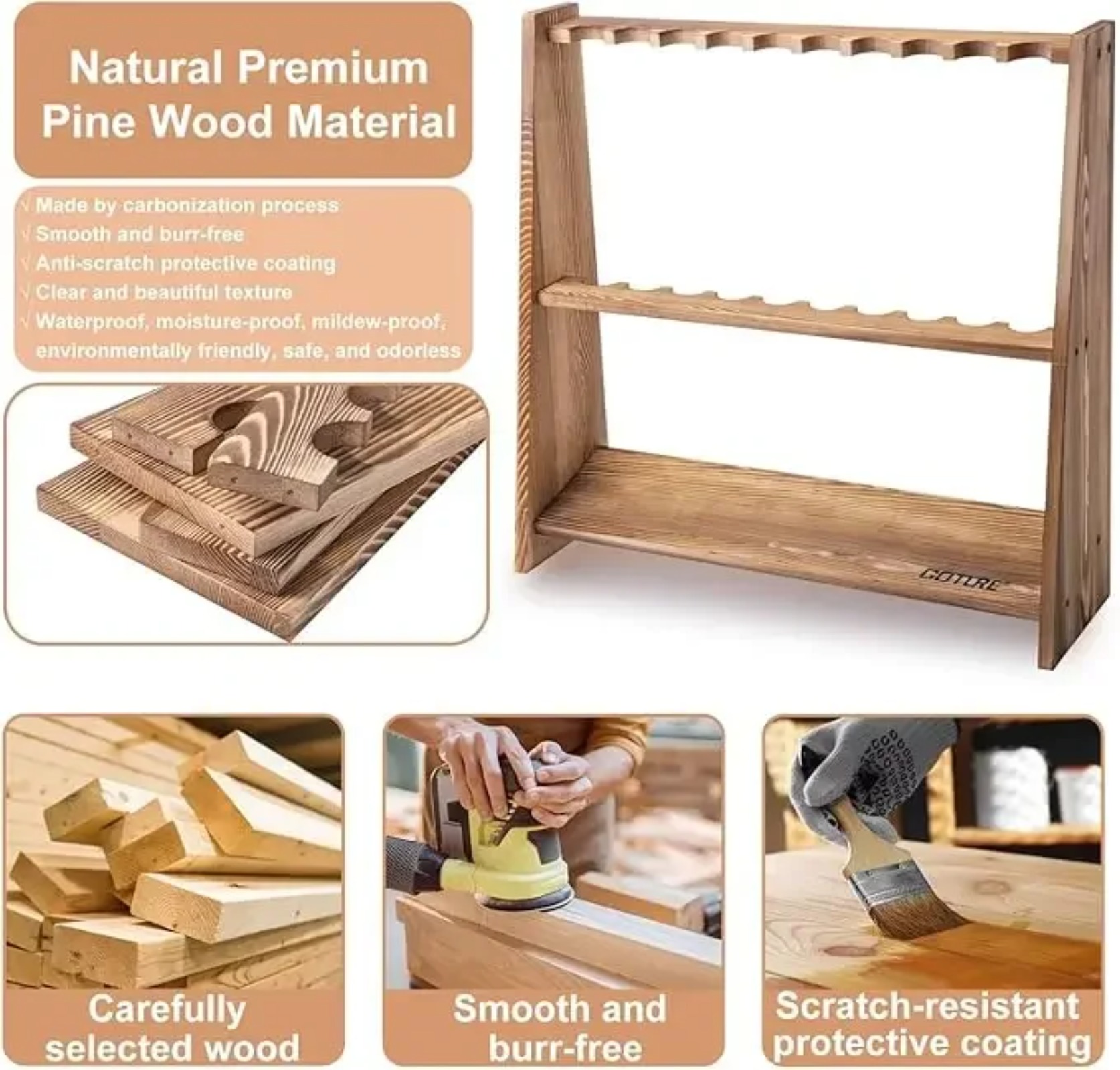 Goture Carbonized Pine Wood Fi - огляд і ціна Fishing Rod Rack