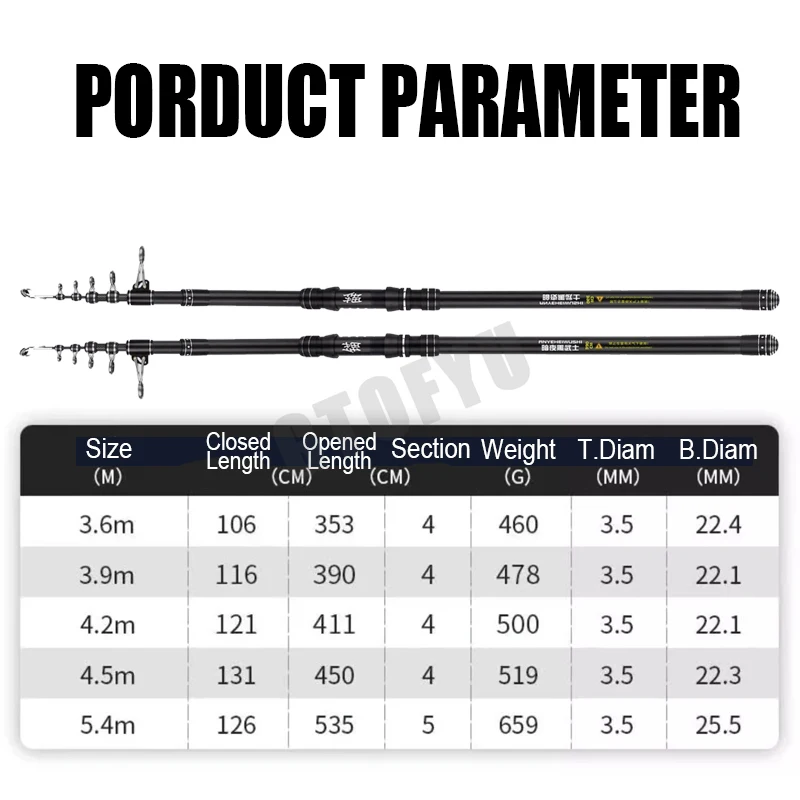 3.6m 4.5m 5.0m 5.4m Telescopic - огляд і ціна Fishing Rod Surf