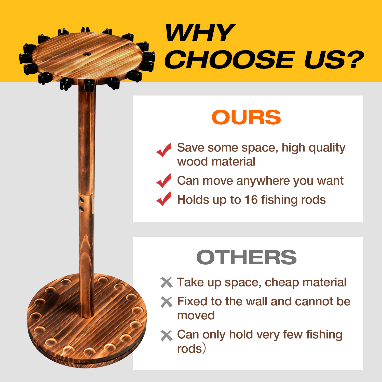 Round Carbonized Wood Fishing  - огляд і ціна Fishing Rod Rack